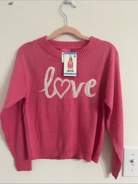 Zunie Pink Crewneck Sweater with White "Love" Script